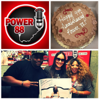 Rosalee helps KCEP Power 88.1 celebrate their 44th Anniversary shown with Morning Show Hosts Joy LaShawn & Simply T